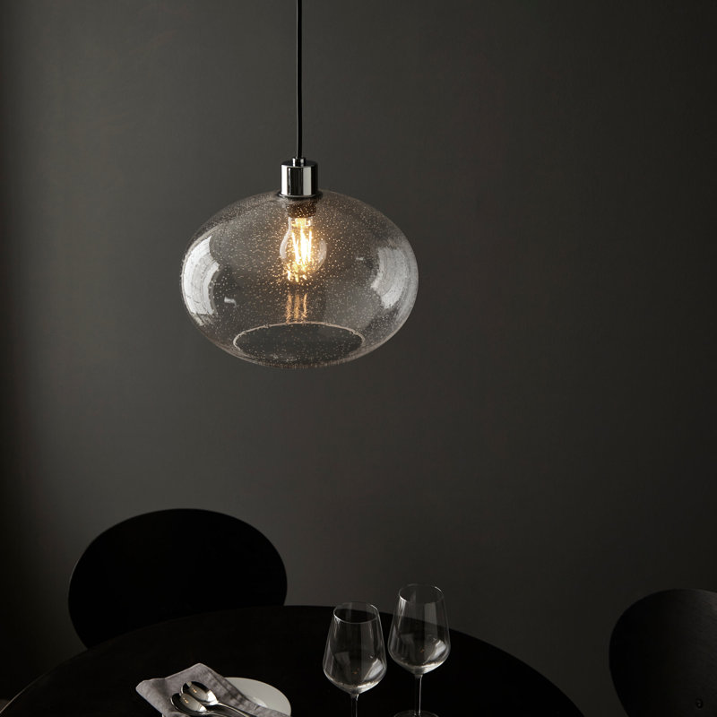 1 - Light Pendant, Clear Bubbled Glass, Transparent