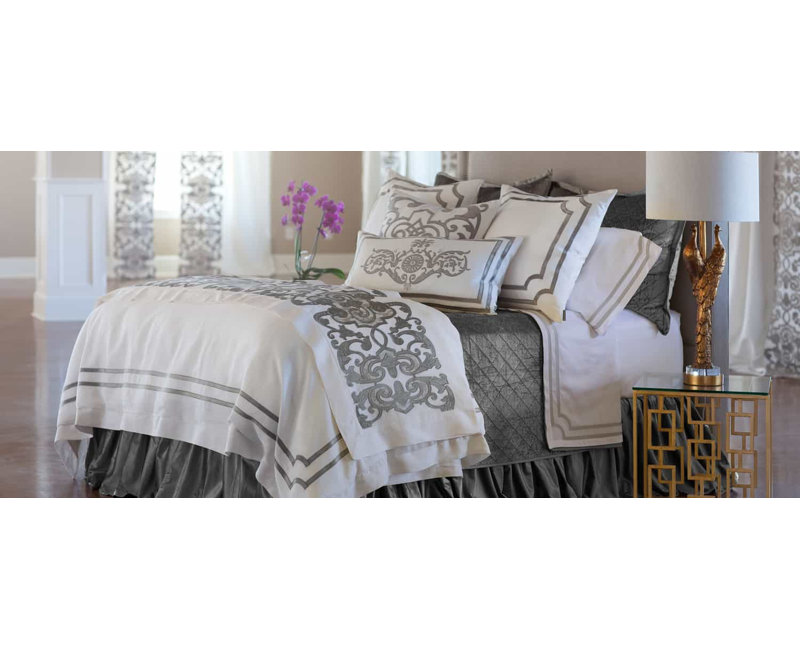 Mozart Linen Square Pillow Cover & Insert, 24" x 24", Silver