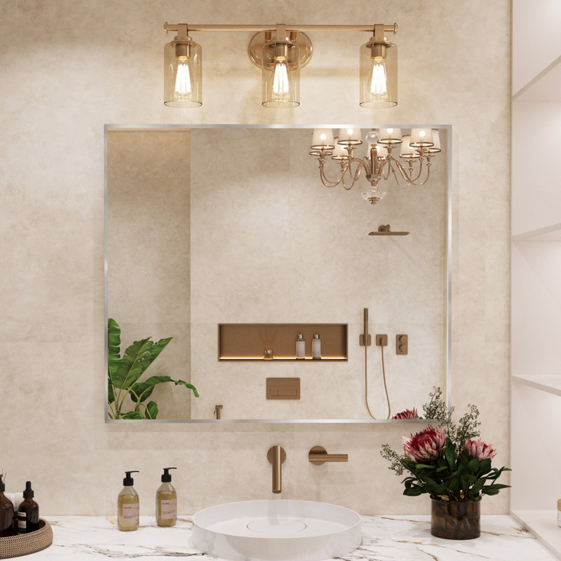 Sartori Aluminum Framed Rectangular Vanity Wall Mounted Mirror, Brushed Nickel, 36" x 42"