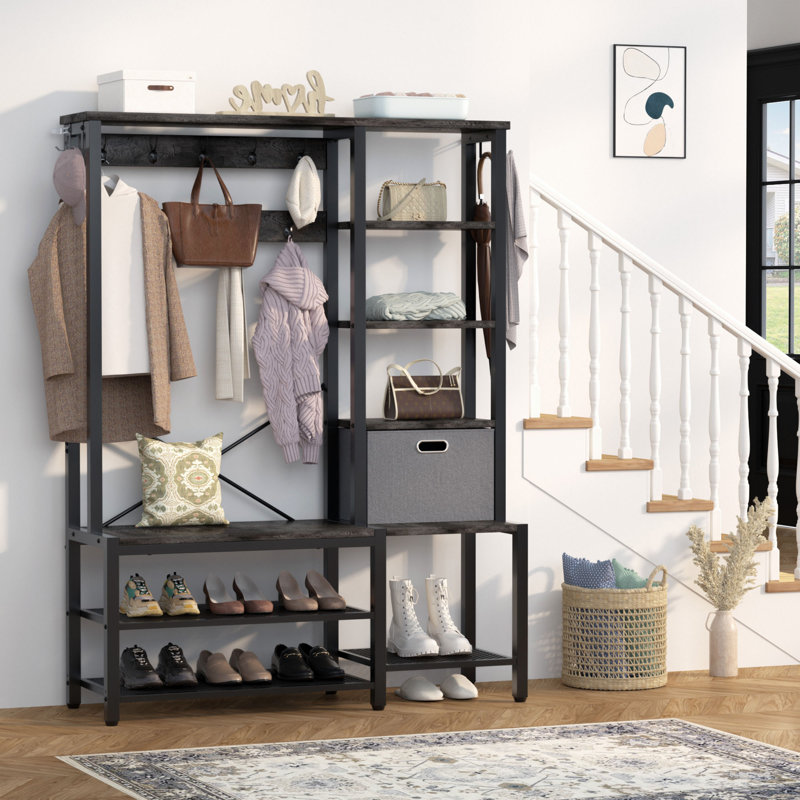 Faun 71" Hall Tree With Storage Bench, Grey