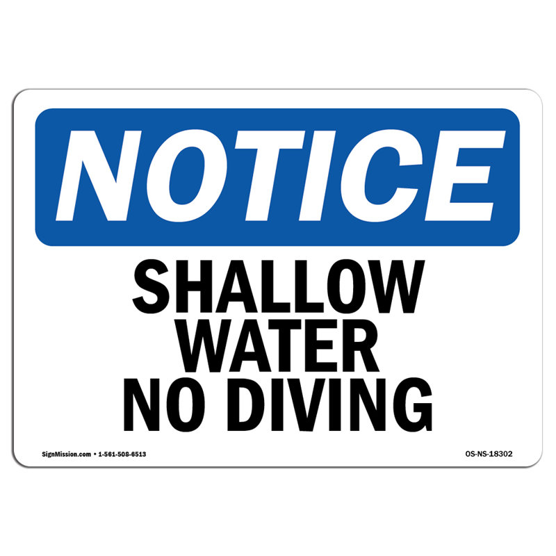Enseignes OSHA - Décalcomanie 24 po x 18 po Shallow Water No Diving, H 18 po x l 24 po x P 0,1 po