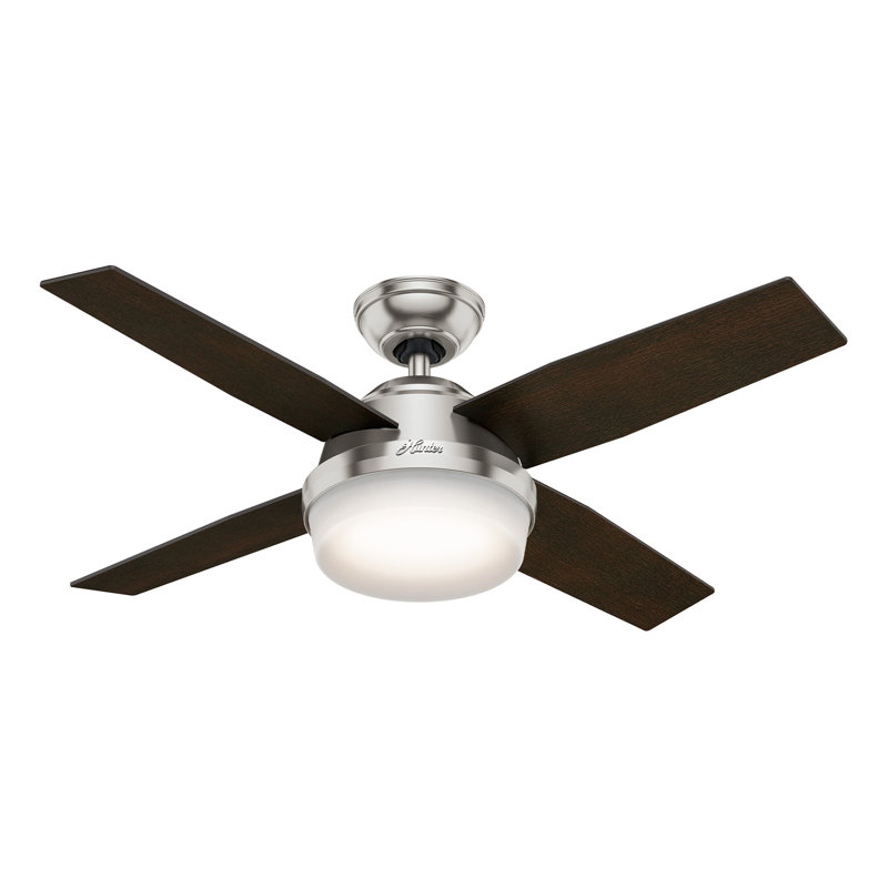 Ventilateur de plafond standard à 4 pales de 44 po avec lumières et télécommande Dempsey, Nickel brossé