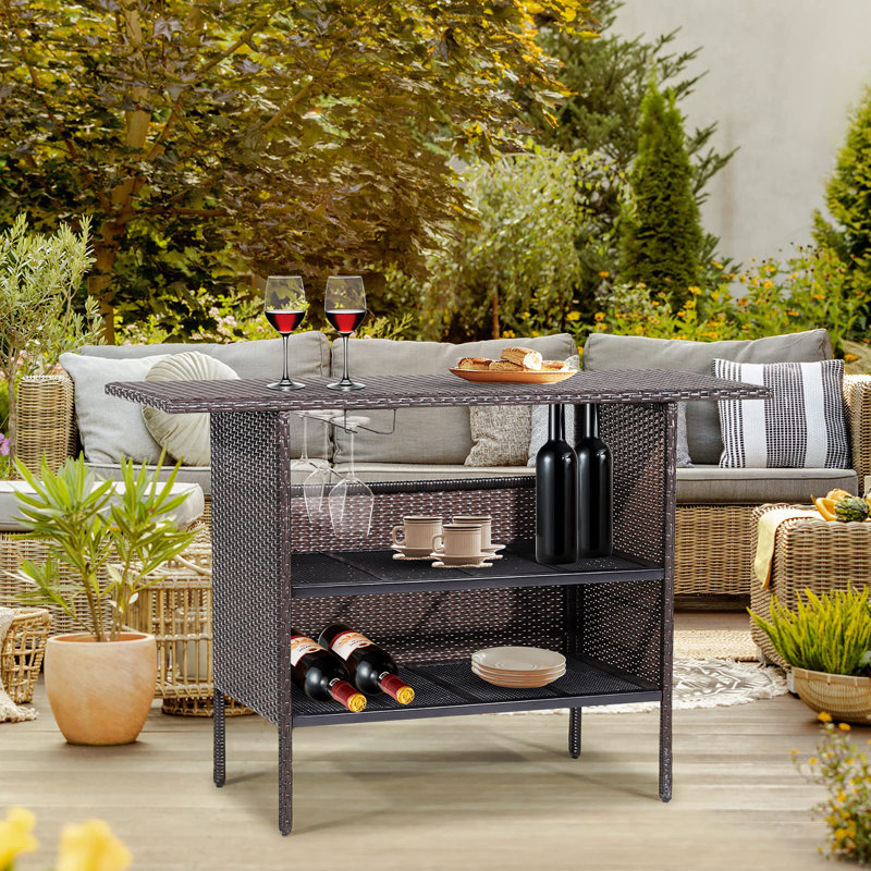 Outdoor Wicker Bar Table, Brown