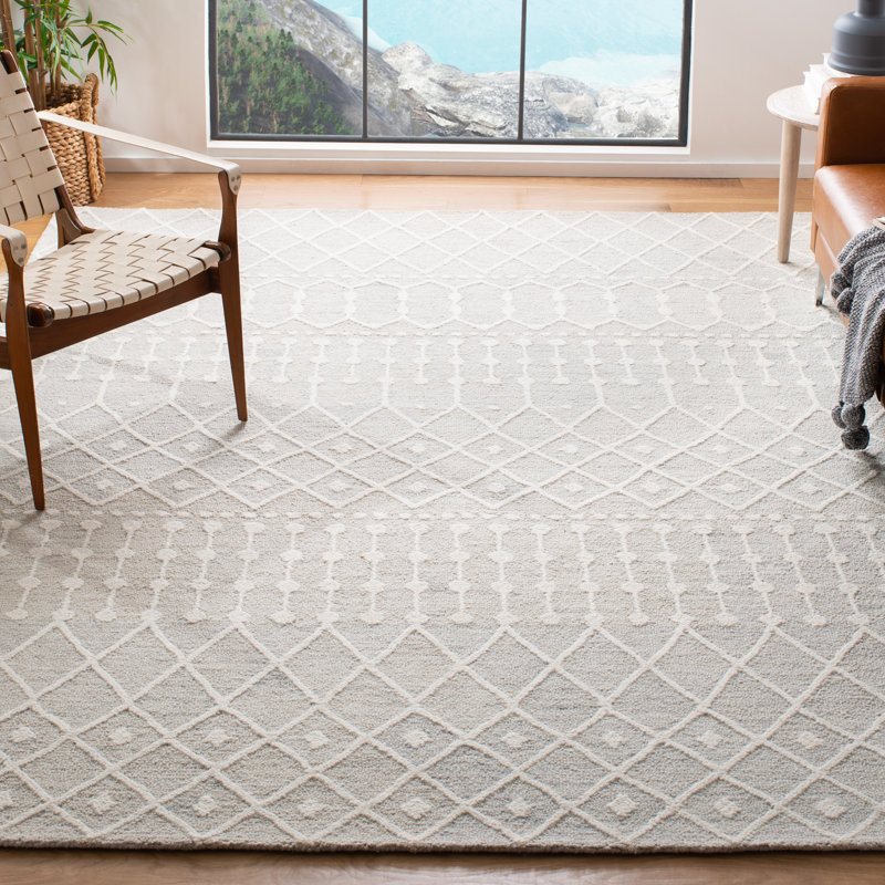 Tapis argent / ivoire en laine touffetée à la main Leyla, Rectangle de 10 pi x 14 pi