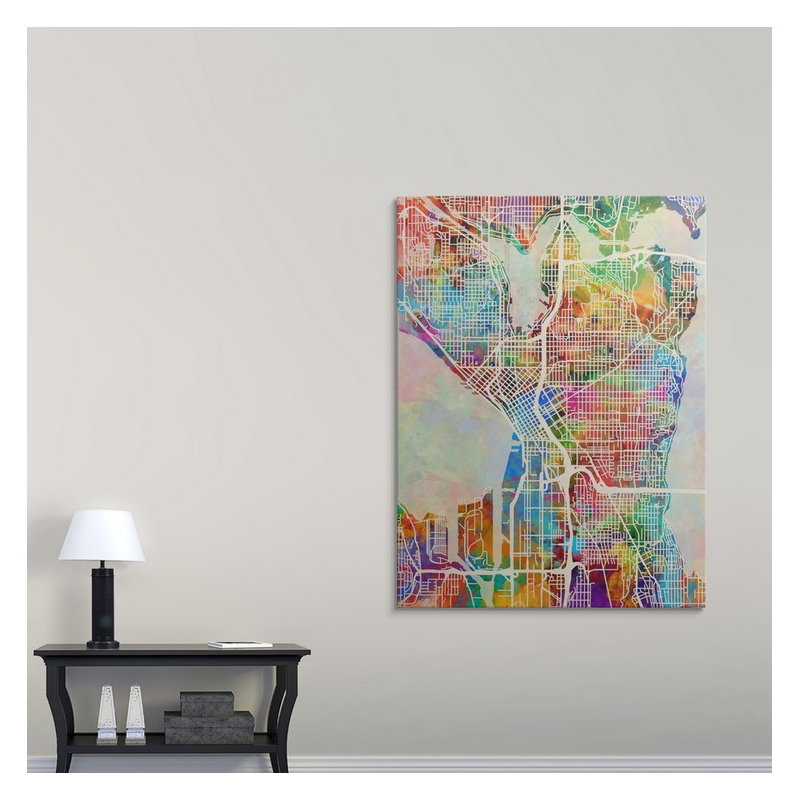 «Seattle Washington Street Map» par Francy, impression, H 36 po x l 27 po x P 1,5 po, Toile