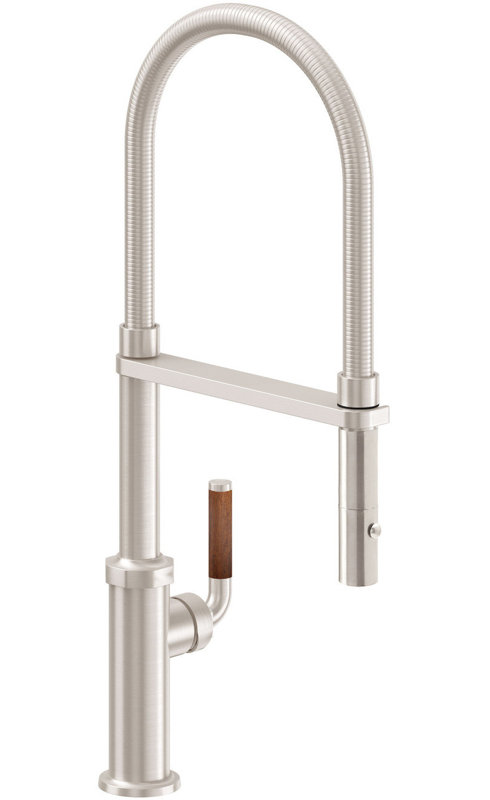 Descanso Kitchen Faucet, Polished Nickel, Teak Lever