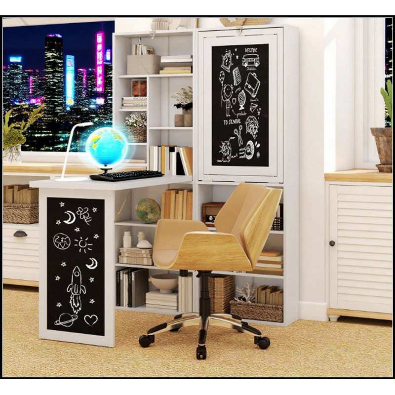 Bureau convertible pliable, bureau d'ordinateur mural avec tablettes réglables et tableau d'écriture pour économiser de l'espace et de la polyvalence