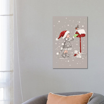 Girl With Post by MAKIKO - Wrapped Canvas Print