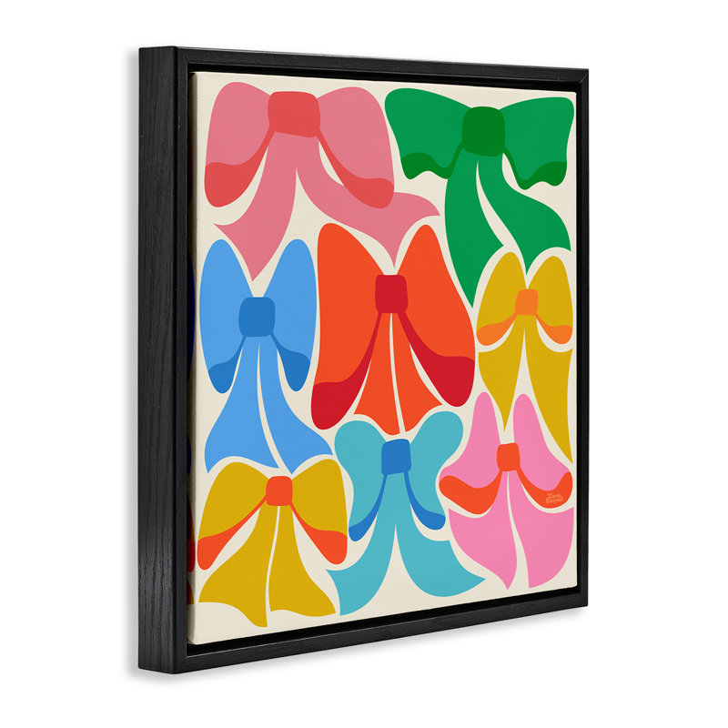 «Rainbow Bows Ribbon Shapes», toile encadrée flottante noire par Carrie Cantwell, Cadre flottant noir de jais