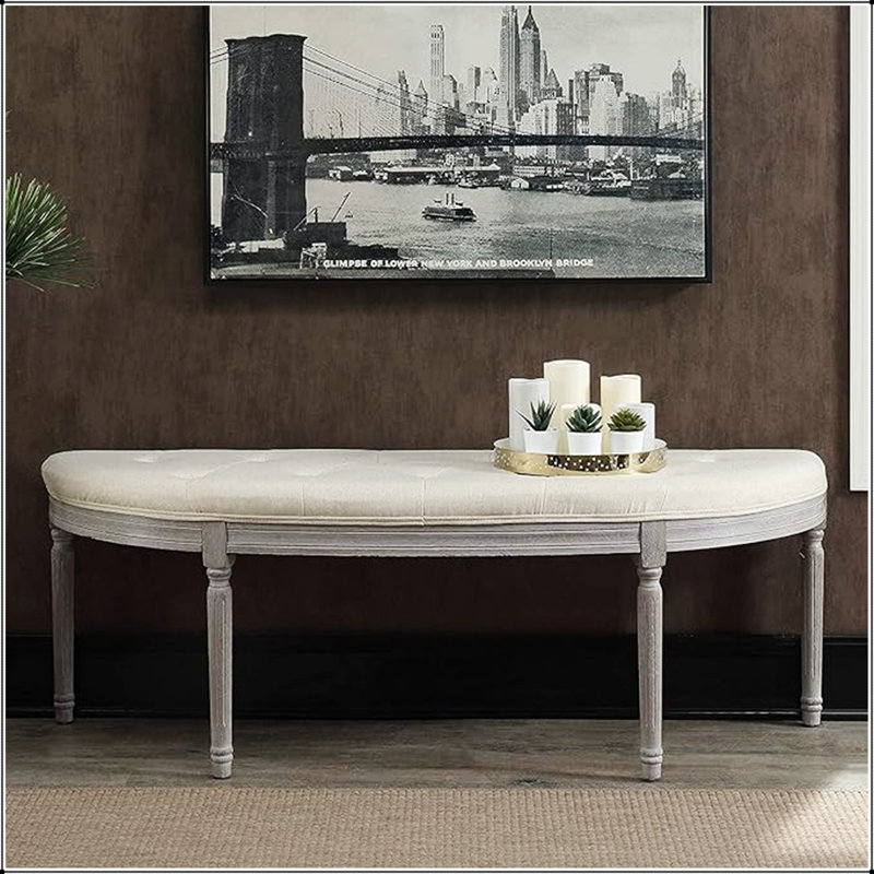 Banc rembourré capitonné beige clair Coastal