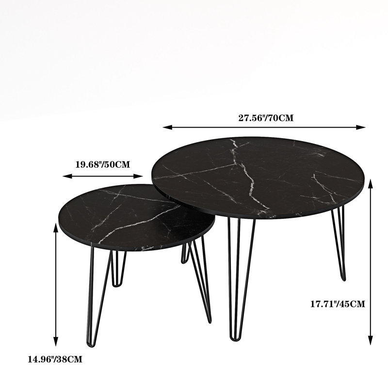 Ensemble de 2 tables basses gigognes, Noir, noir, noir, noir
