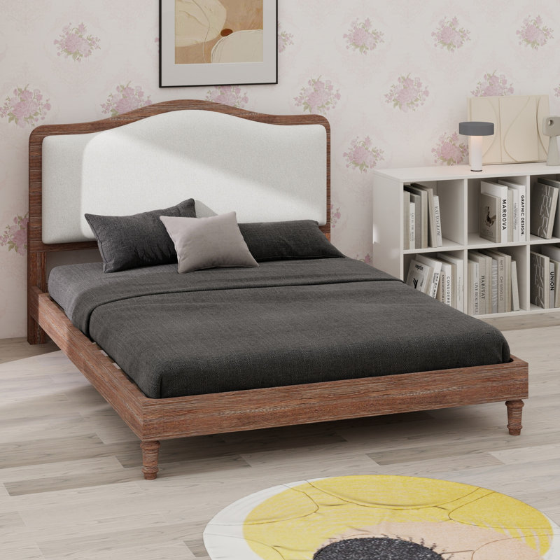 Lit plateforme classique, tête de lit tapissier bien conçue, Grey+White, Queen