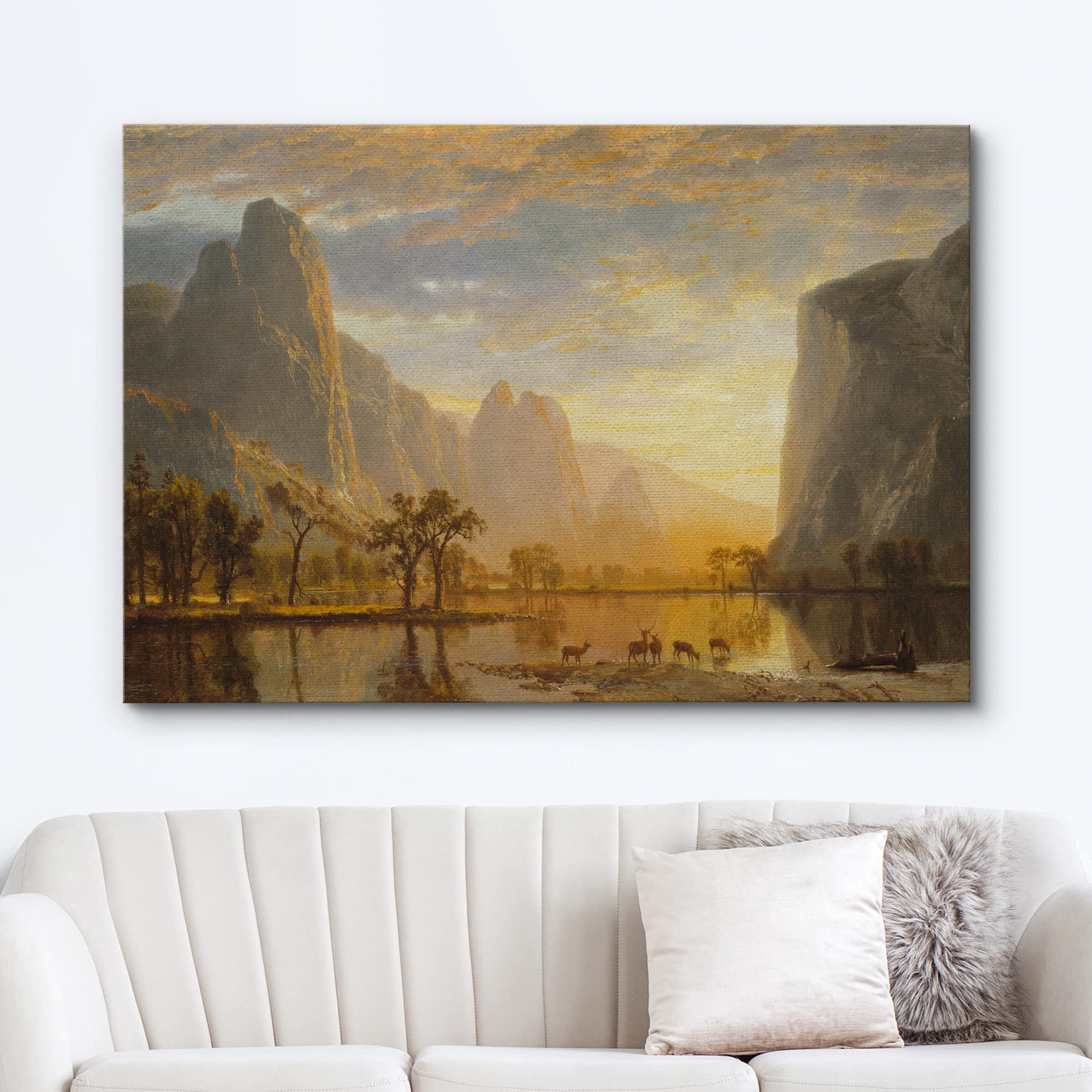 IDEA4WALL Rustic Countryside Golden Hour Over Mountain Landscape Deer ...