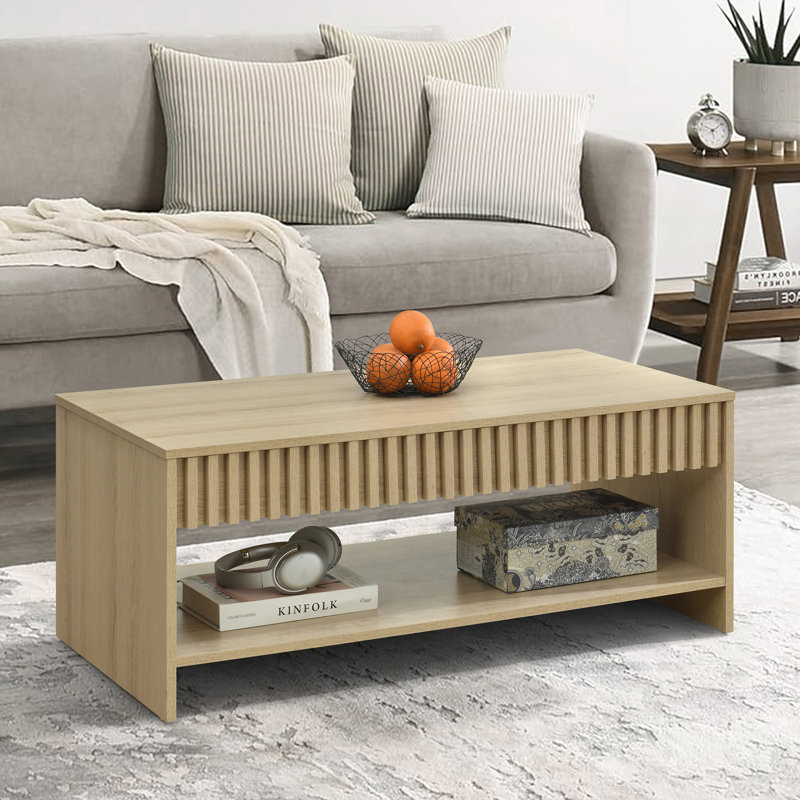 Table basse rectangulaire moderne Mid-Century 39,4 po Abdel, Chêne