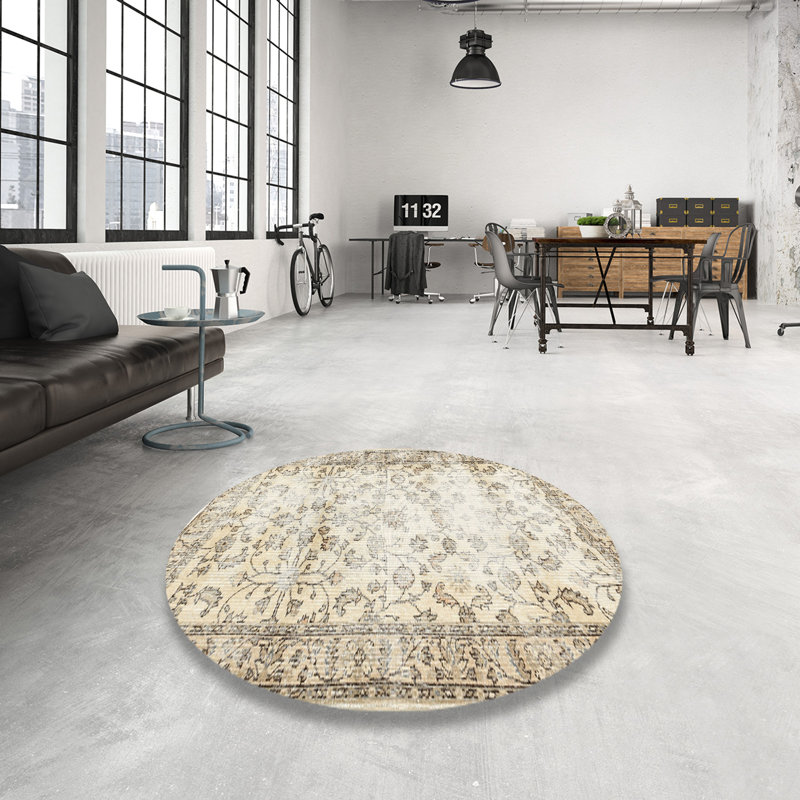 Tapis contemporain beige / olive clair, Rond 3 pi
