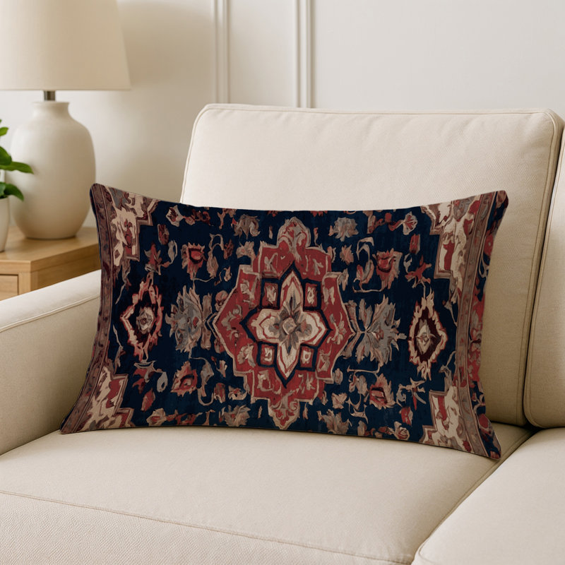 Coussin décoratif intérieur et extérieur Modern, Bleu marine / rouge / gris oriental, Rectangle H 25 po x l 18 po