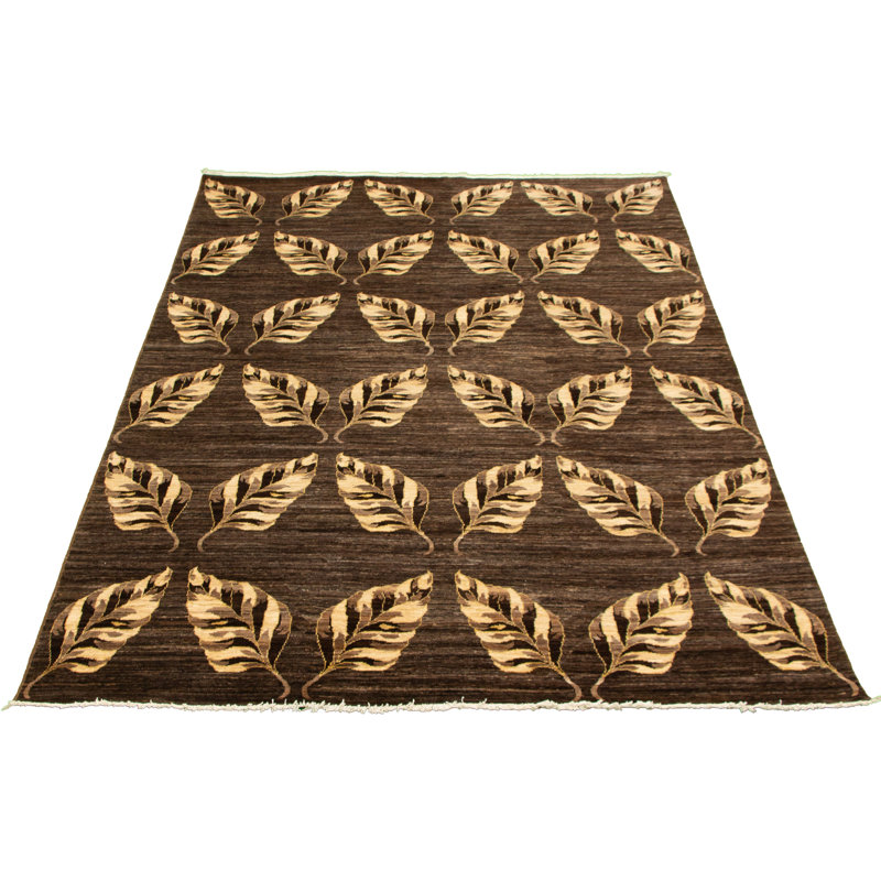 Tapis unique en laine noué à la main de style nouvel âge 18 / 20e de 6 pi 6 po x 9 pi 7 po brun pako