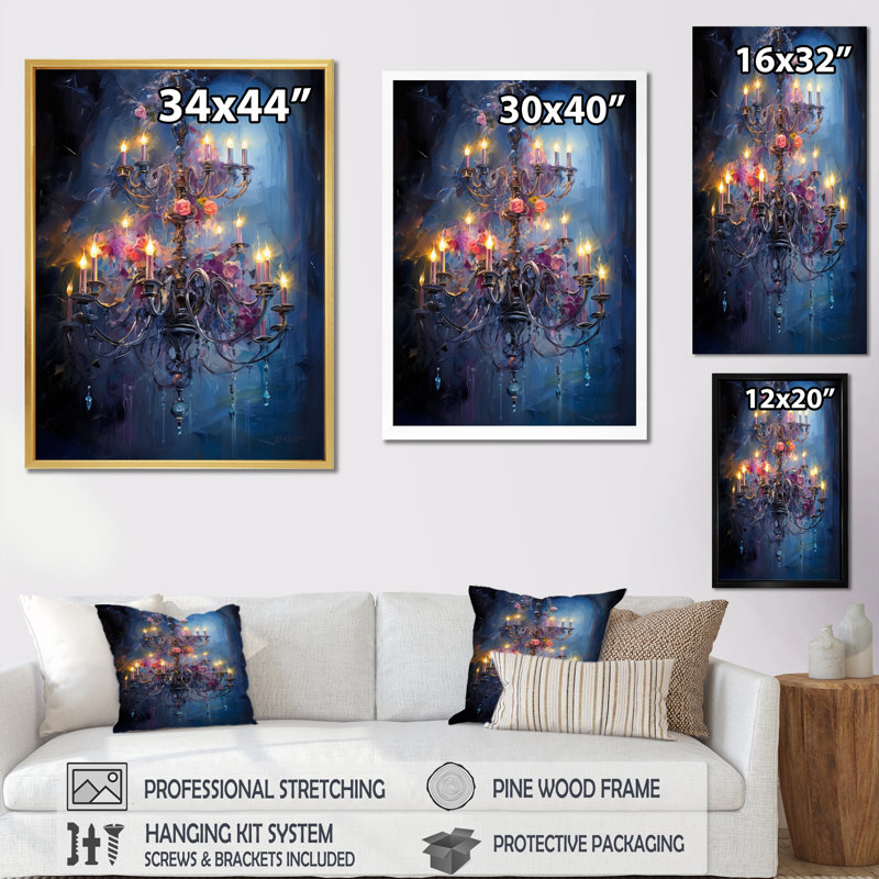 Chandelier Whirling Dusk II - Glam Canvas Art Print, H 20 po x l 12 po x P 1 po, Encadrement doré