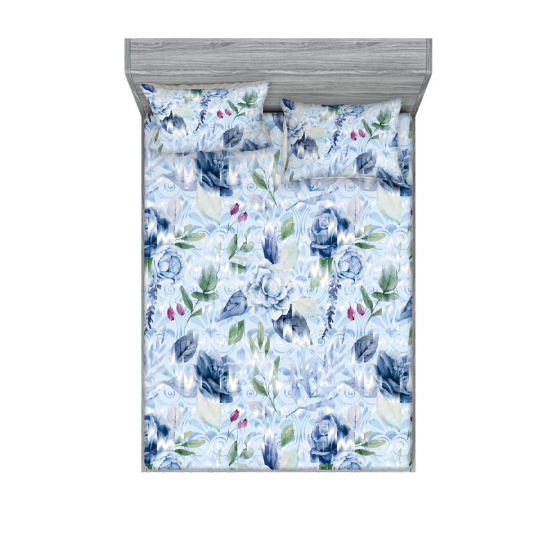 Drap-housse et taies décoratives 3 pièces Ambesonne, Bleu pâle, vert paon / floral