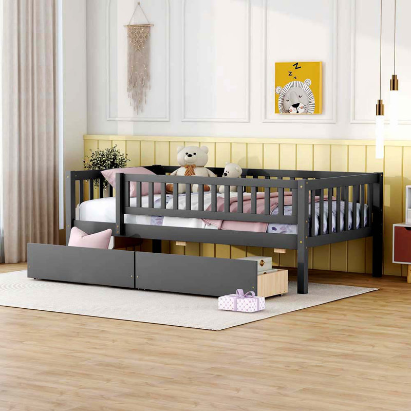 Kallel Daybed with Two Drawers and Guardrails, Full/Double, Brown