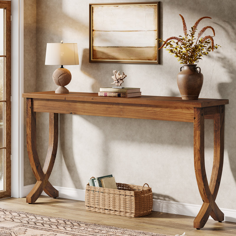 63-Inch Solid Wood Console Table, Farmhouse Entryway Table, Walnut
