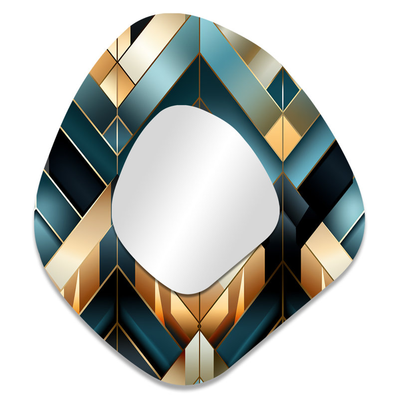 Motif à chevrons glamour bleu et doré - Chevron en métal Art Decor - Miroir mural moderne asymétrique, 35 po x 31 po