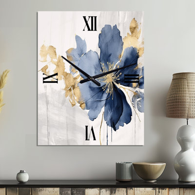 Blue White Hibiscus Tropical Harmony Flowers I - Floral Metal Wall Clock