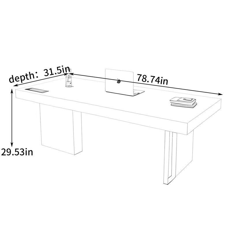 Italian-style office desk work surface, 29.53" H x 78.74" W x 31.5" D