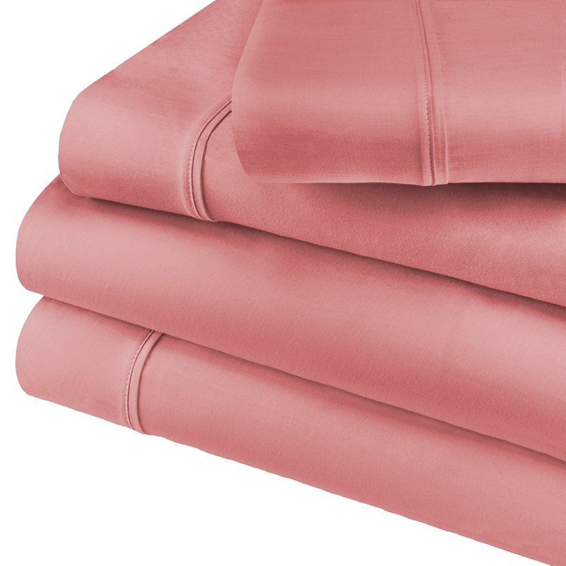 Cotton Blend 600 Thread Count Solid Deep Pocket Bed Sheet Set, Blush, Twin XL Sheet Set + Fitted Sheet + Pillowcase
