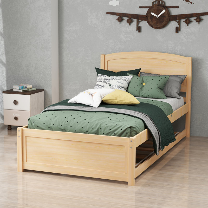 Lit plateforme simple en bois massif avec lit gigogne, Naturel