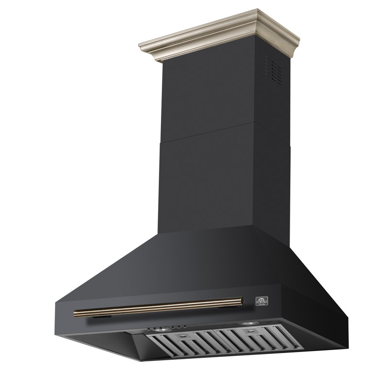 Forno Aria 30 Inch Wall-Mounted Range Hood in Black with 600 CFM Motor, 4-Speed Fan, Charcoal Filter, Black