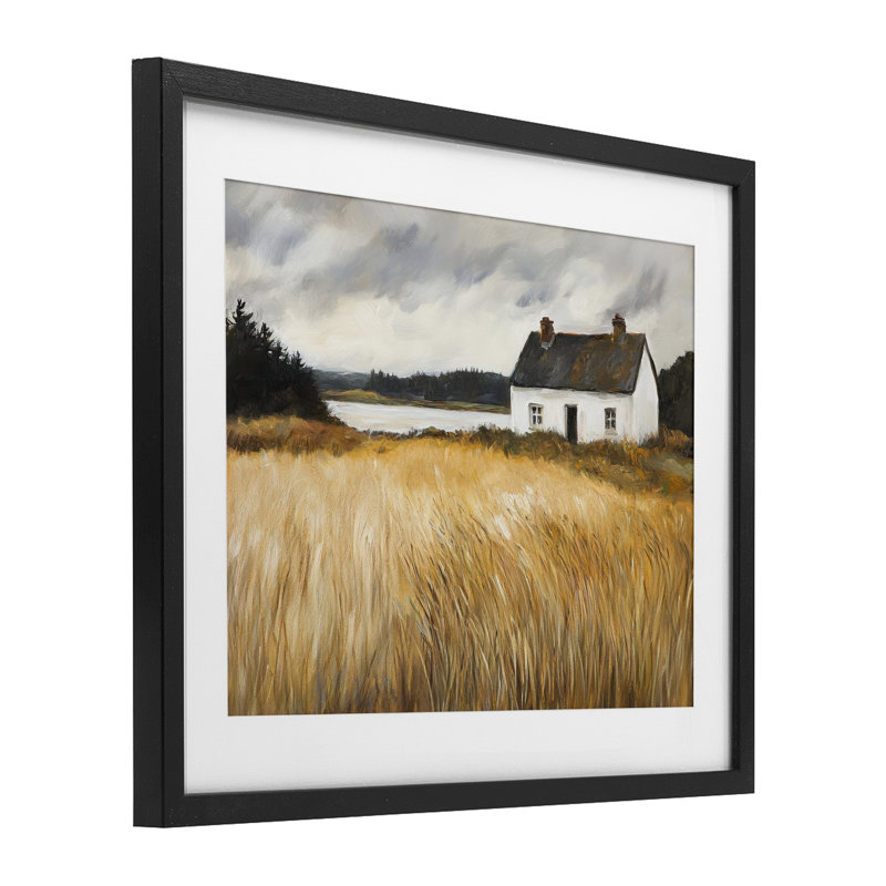 «White House On Wheat», reproduction encadrée sous verre, conception de Petal Prints Design, Cadre noir minuit