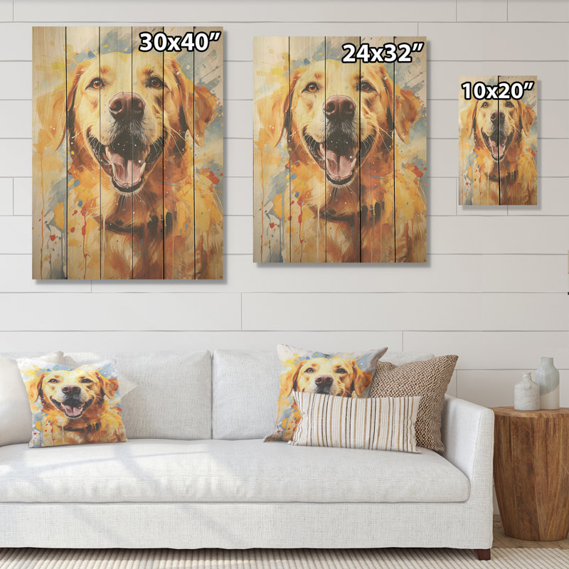 Chien Labrador Dreams I - Art mural en bois sur bois de pin naturel, H 40 po x l 30 po