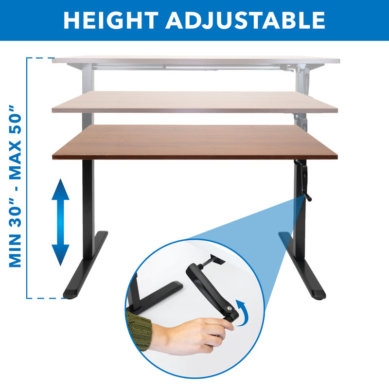 ErgoFlex Hand Crank Adjustable Sit-Stand Desk in Black and Brown