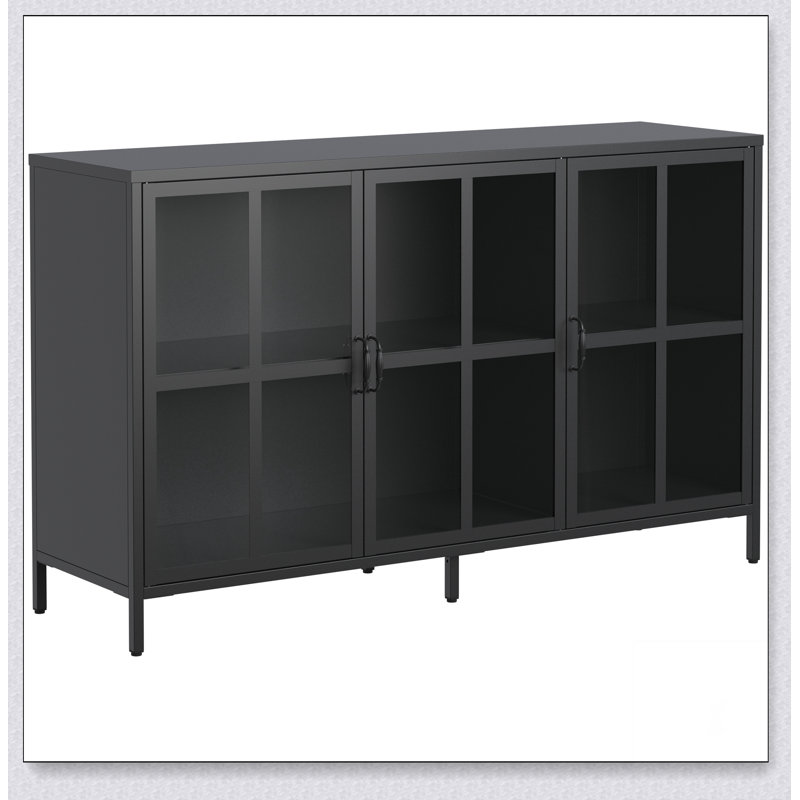 Buffet moderne en métal robuste avec rangement Armoire de rangement en acier de qualité supérieure, Noir