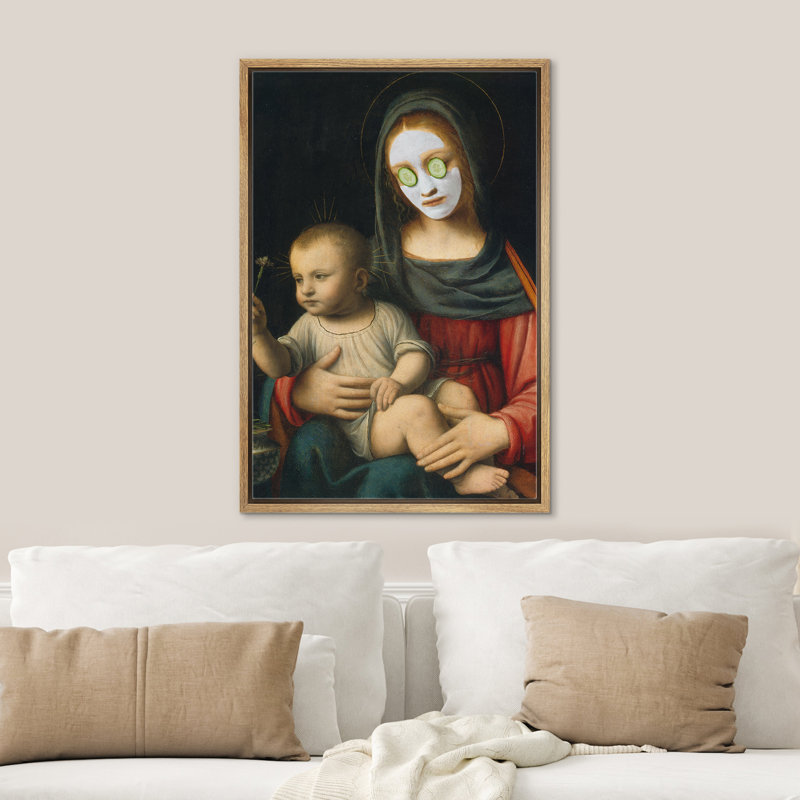 "Visage concombre de la Vierge Jésus", H 36 po x l 24 po, Cadre naturel flottant