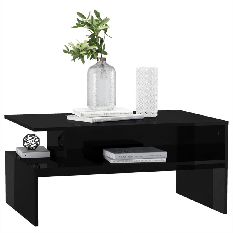 Allessio Sled Coffee Table with Storage, High Gloss Black