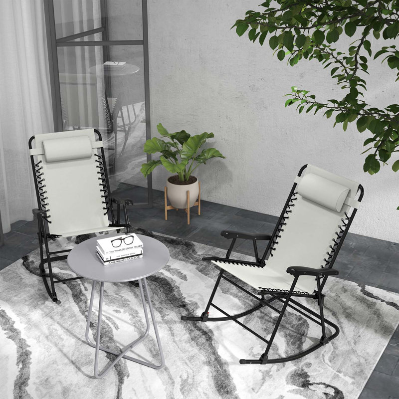 Ensemble de chaises berçantes d'extérieur 2 pièces, ensemble de chaise berçante pliante pour patio avec appui-tête pour cour, patio, terrasse, cour
