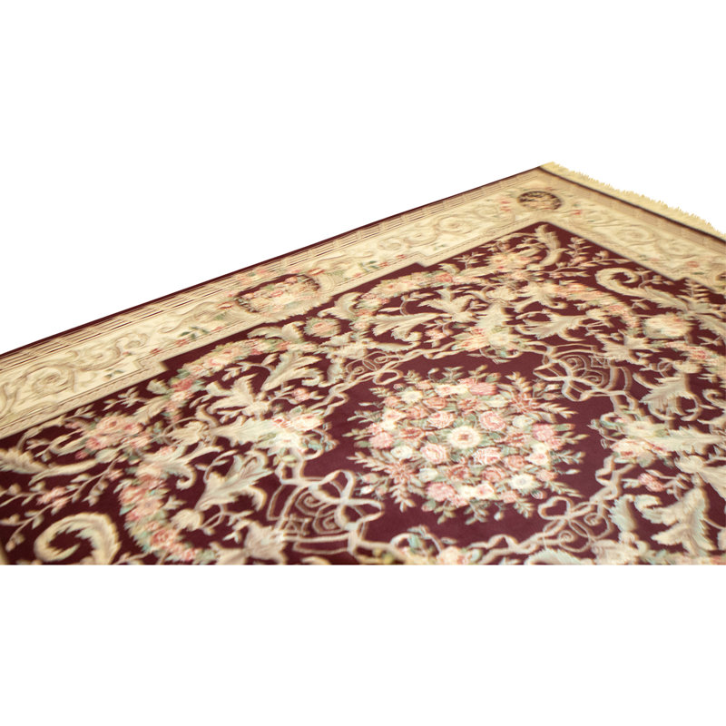 Hand Knotted Wool Area Rug in Wine And Beige
