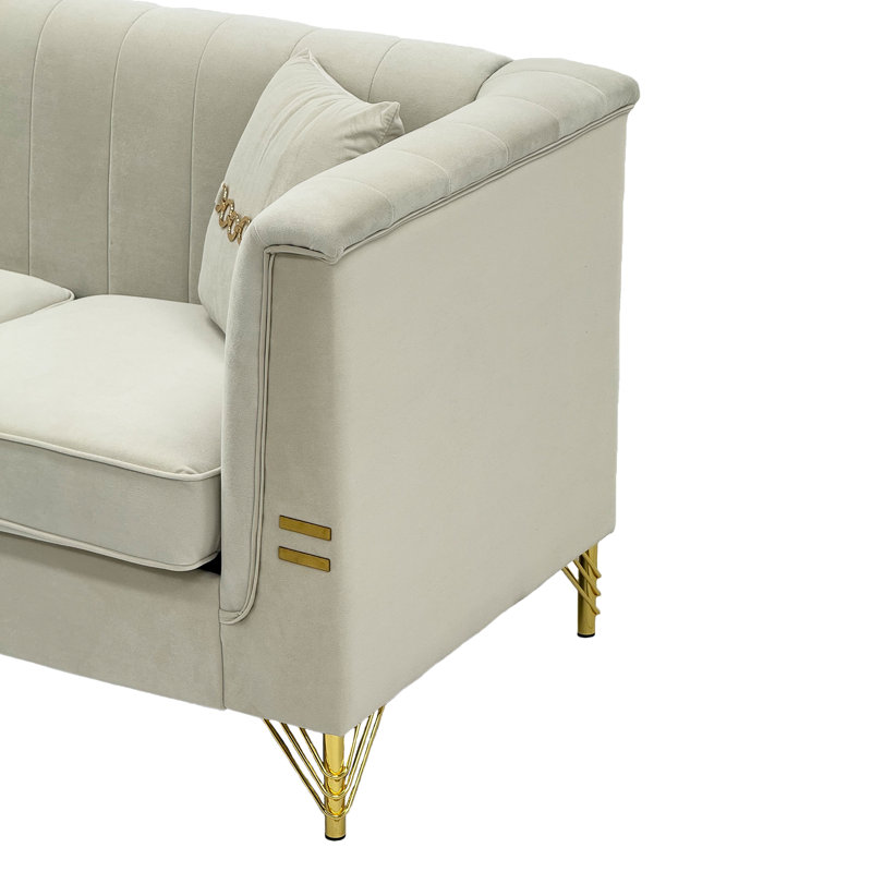 Eugeniu 83.46'' Velvet Sofa, Beige Velvet