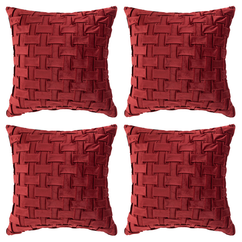 Geometric Velvet Throw Pillow, Pillow Cover Only - No Insert, Wine Red