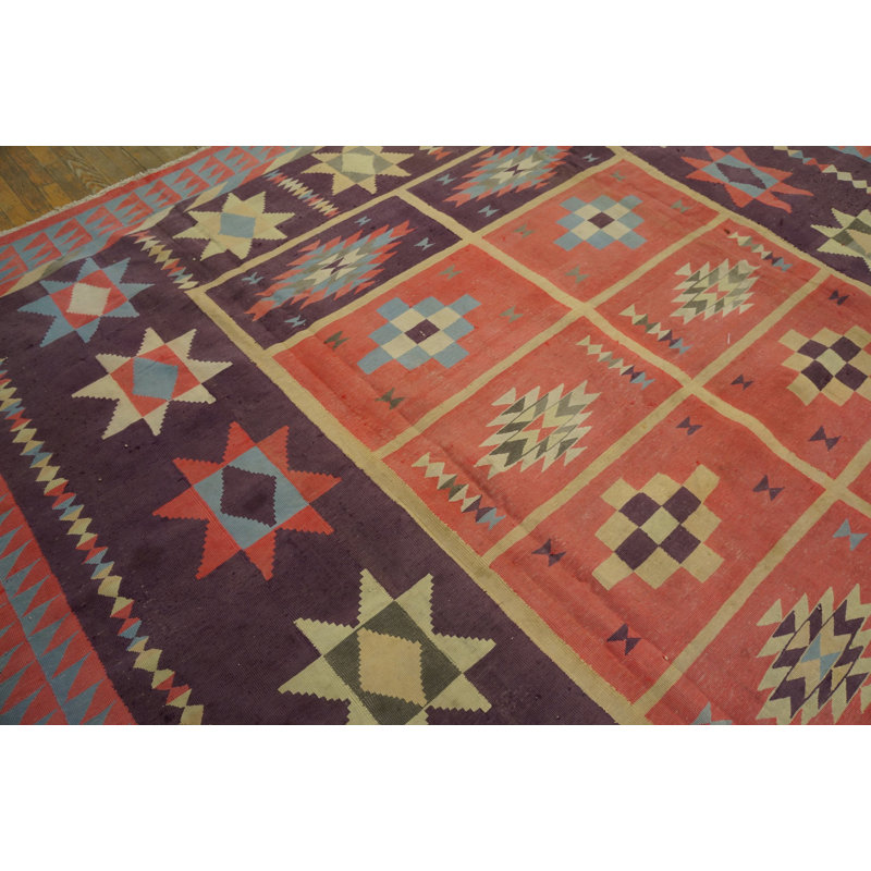 Vintage Mid Century Modern Geometric Indian Flatweave Cotton Dhurrie Rug