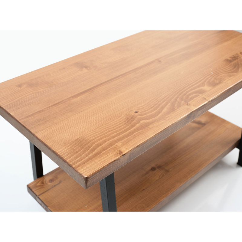 Table basse rustique avec tablette de salon, bois massif, 39 po x 20 po 21 po, tablette en noyer