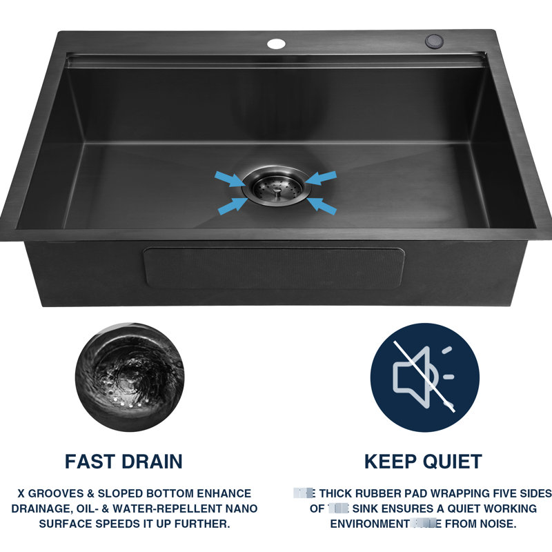 Évier de cuisine de 33 po à finition bronze industriel avec robinet coulissant multifonctionnel, acier inoxydable 304 de calibre 16, conduite d'eau X, évier encastré à condensation en acier inoxydable, cuve simple, 10