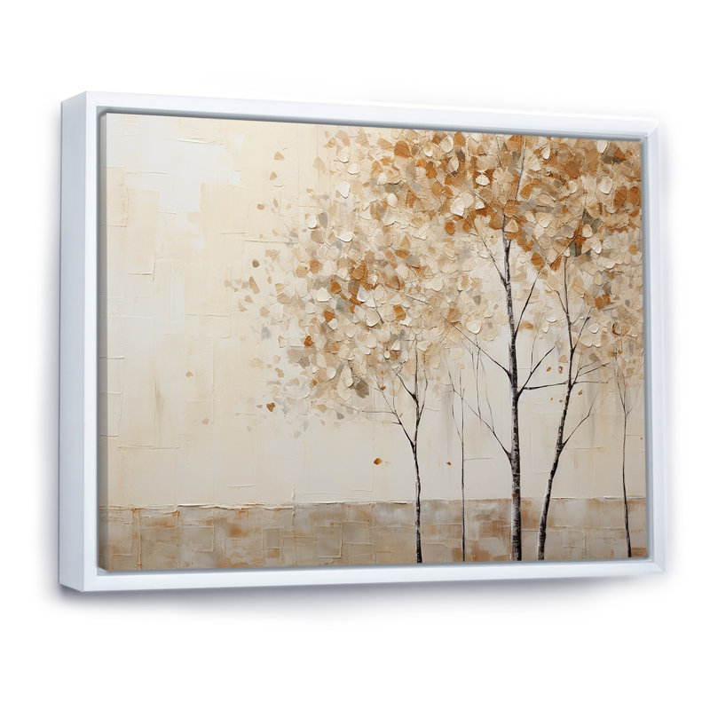 Harmonisation des arbres beiges IV sur toile, Cadre flottant blanc, H 16 po x l 32 po x P 1 po