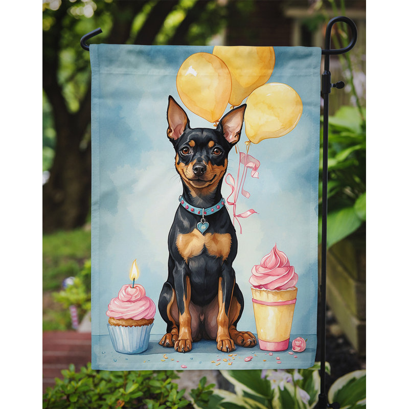 Drapeau de jardin «Happy Birthday», Pinscher miniature