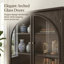 Vitrine à porte en verre arquée 52 po avec 2 tiroirs, tablettes réglables, finition en placage de bois véritable, armoire de rangement pour le salon, la salle à manger et la chambre à coucher-1403765620