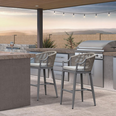 Tabourets de bar hauts modernes en métal pour patio, avec dossier et accoudoirs ergonomiques