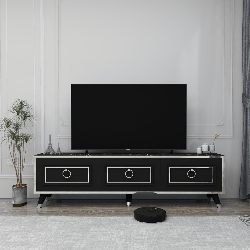 Uguna TV Stand for TVs up to 65",  Black Marble/Silver