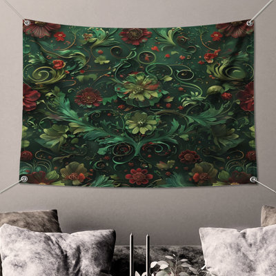 Floral  Red Artwork Wall Tapestry - Floral Wall Decor